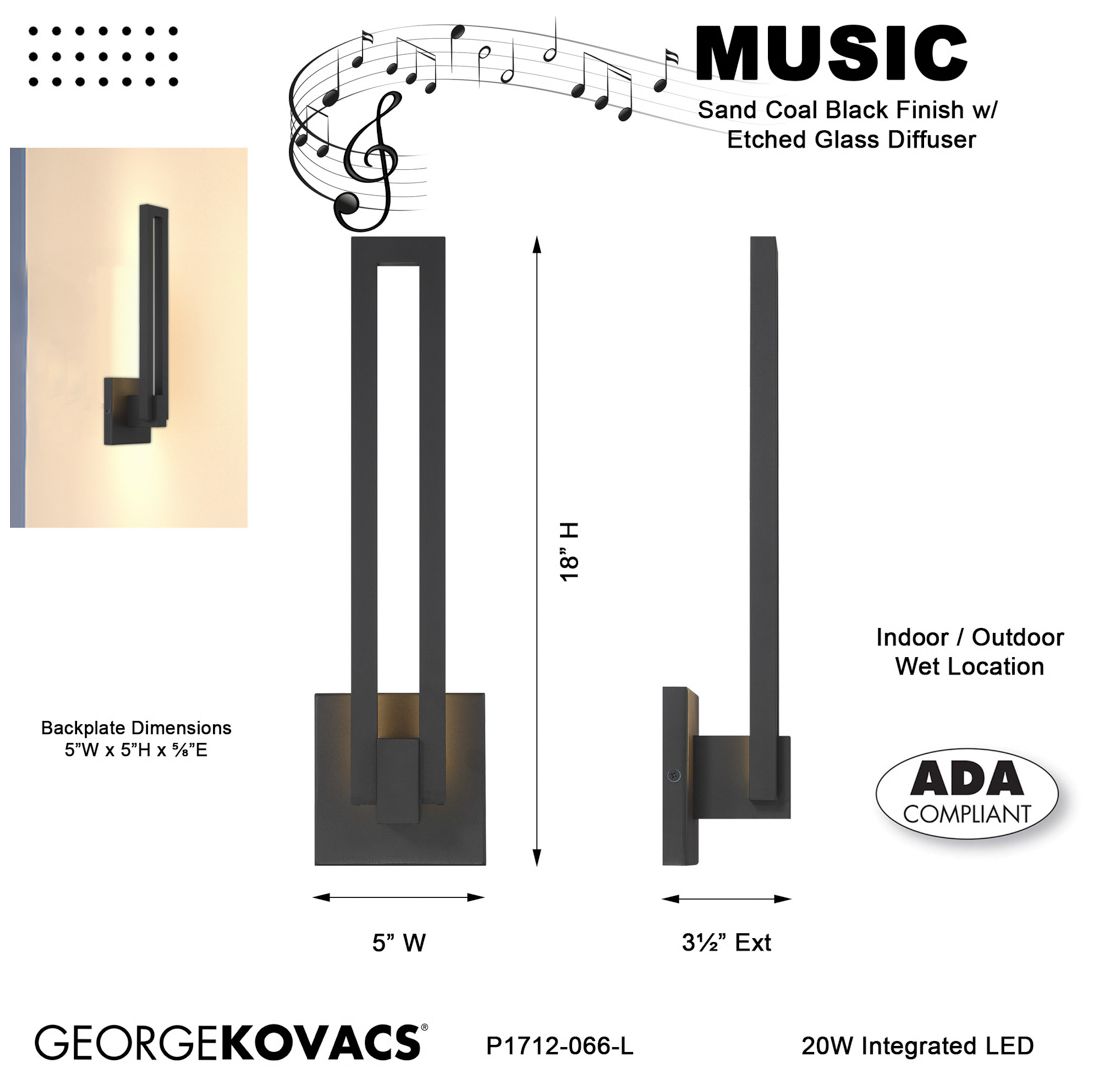George Kovacs Music LED Sand Black Outdoor Wall Sconce