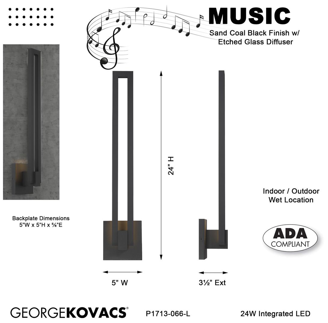 George Kovacs Music LED Sand Black Outdoor Wall Sconce