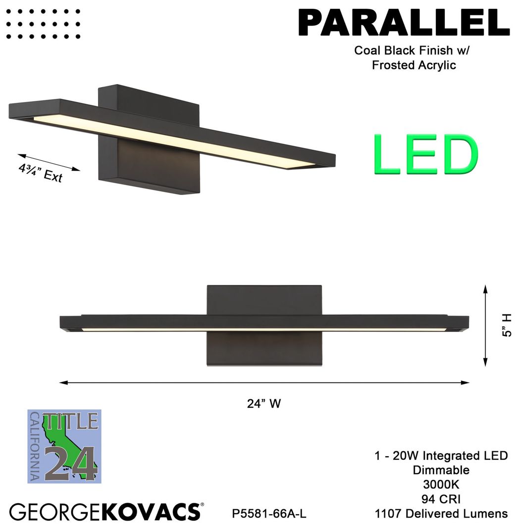 George Kovacs Parallel 1-Light Black Vanity with Frosted Acrylic Shade