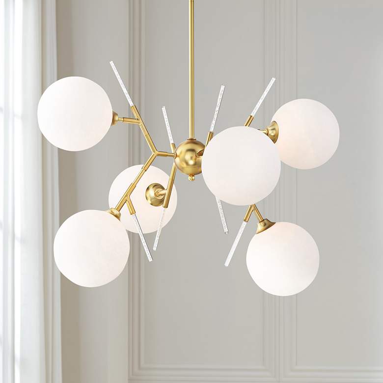 Image 1 George Kovacs Polares 28 inch Wide Honey Gold 6-Light Chandelier