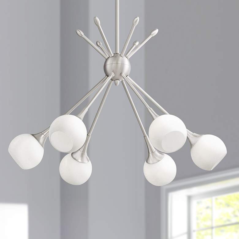 Image 1 George Kovacs Pontil 24 inch Wide Brushed Nickel Six Light Sputnik Pendant