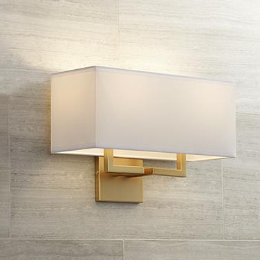 George Kovacs Rectangle 11" High Fabric Shade Modern Gold Wall Sconce