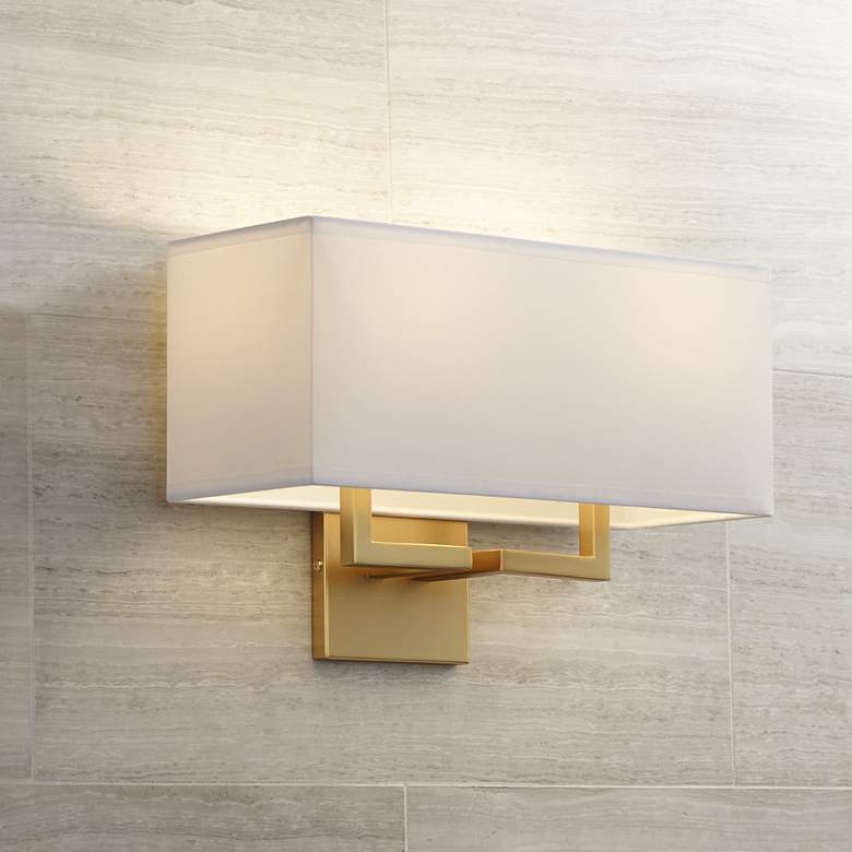 Image 1 George Kovacs Rectangle 11" High Fabric Shade Modern Gold Wall Sconce