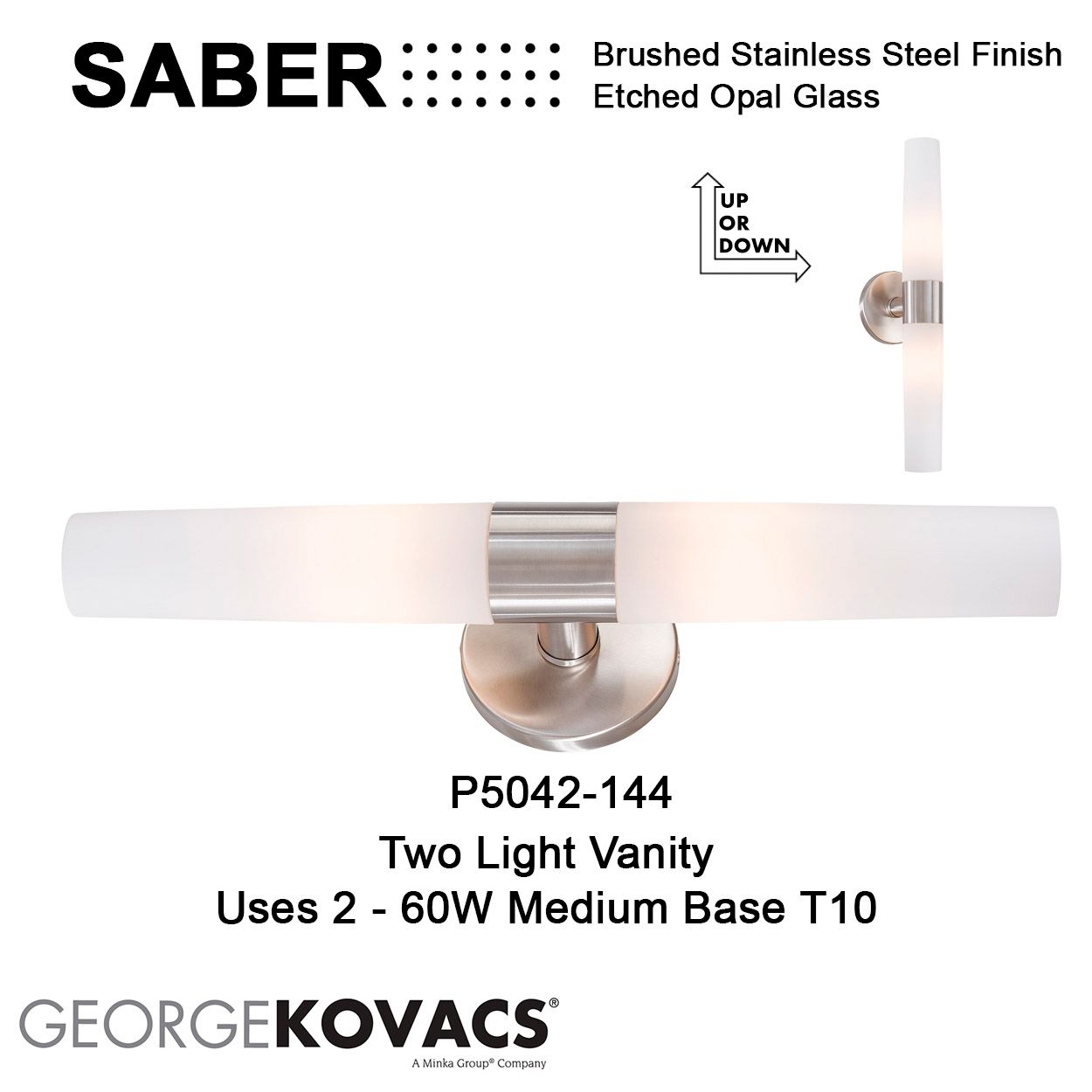 Image 3 George Kovacs Saber 2-Light Brushed Stainless Steel Vanity Light more views