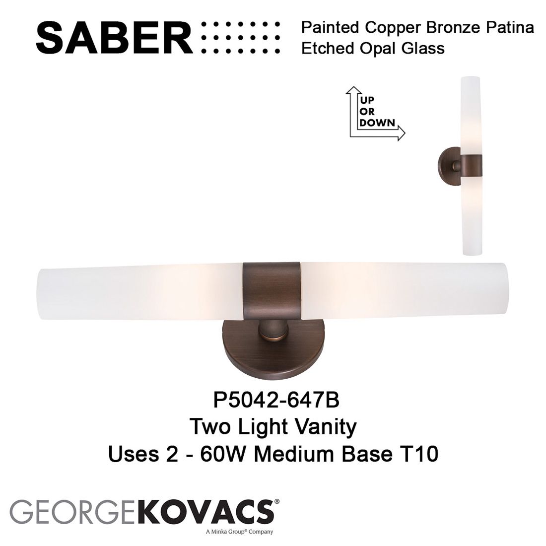 Image 6 George Kovacs Saber 2-Light Painted Copper Bronze Vanity Light more views