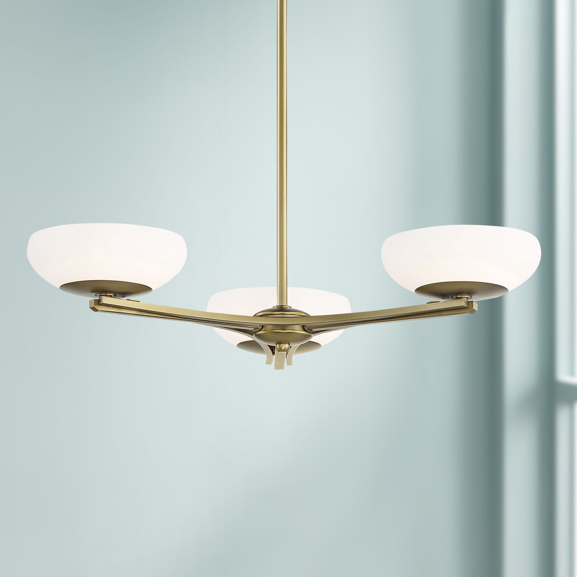 Thumbnail1 of George Kovacs Scale LED Soft Brass Chandelier with Glass Shades