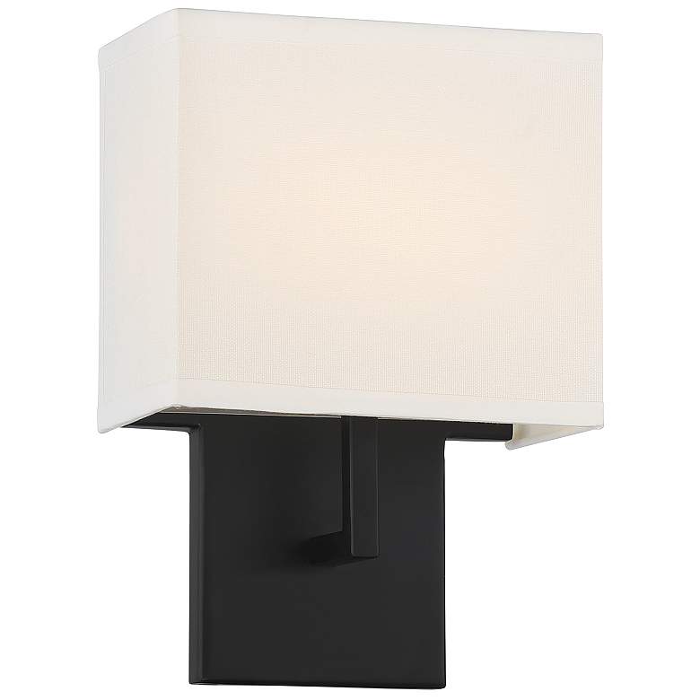 Image 1 George Kovacs Sconce LED Coal and Off White Linen Shade Wall Sconce
