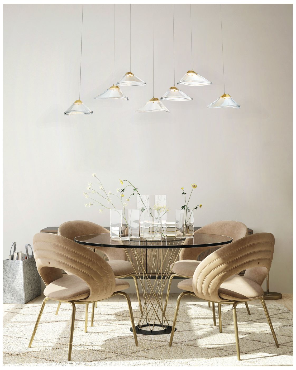 Image 3 George Kovacs Sneer 55.3" Modern 7-Light LED Coal and Sun Gold Pendant more views