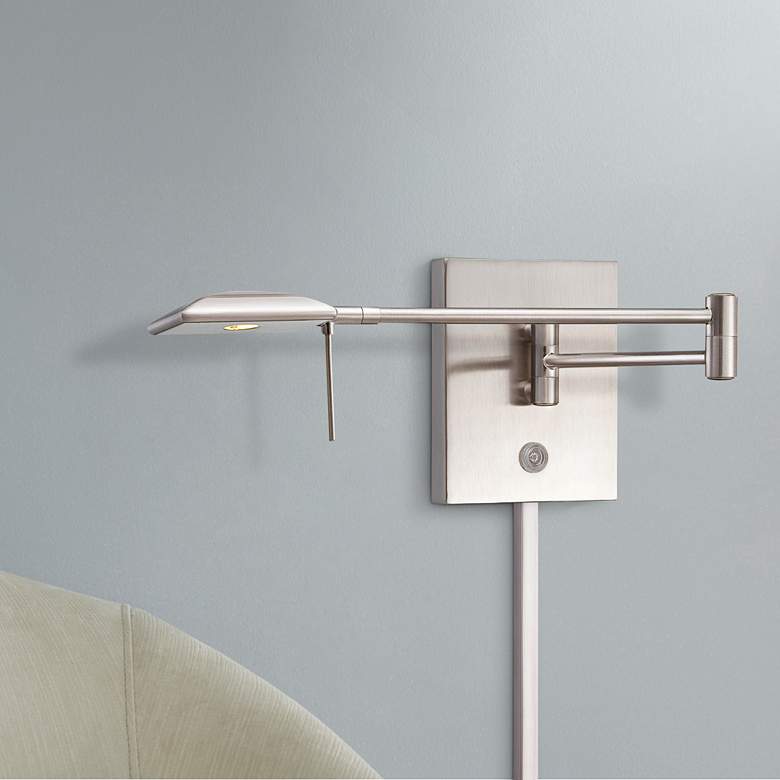 Image 1 George Kovacs Square Head Nickel LED Modern Plug-In Swing Arm Wall Lamp