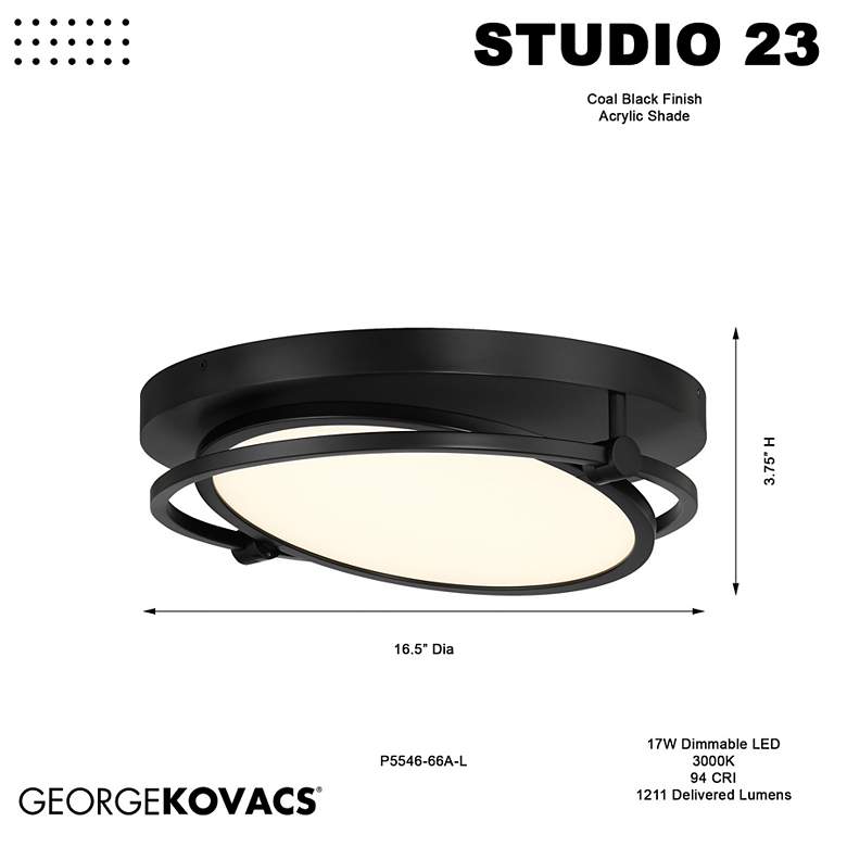 Image 6 George Kovacs Studio 23 1-Light LED Black Flush Mount more views