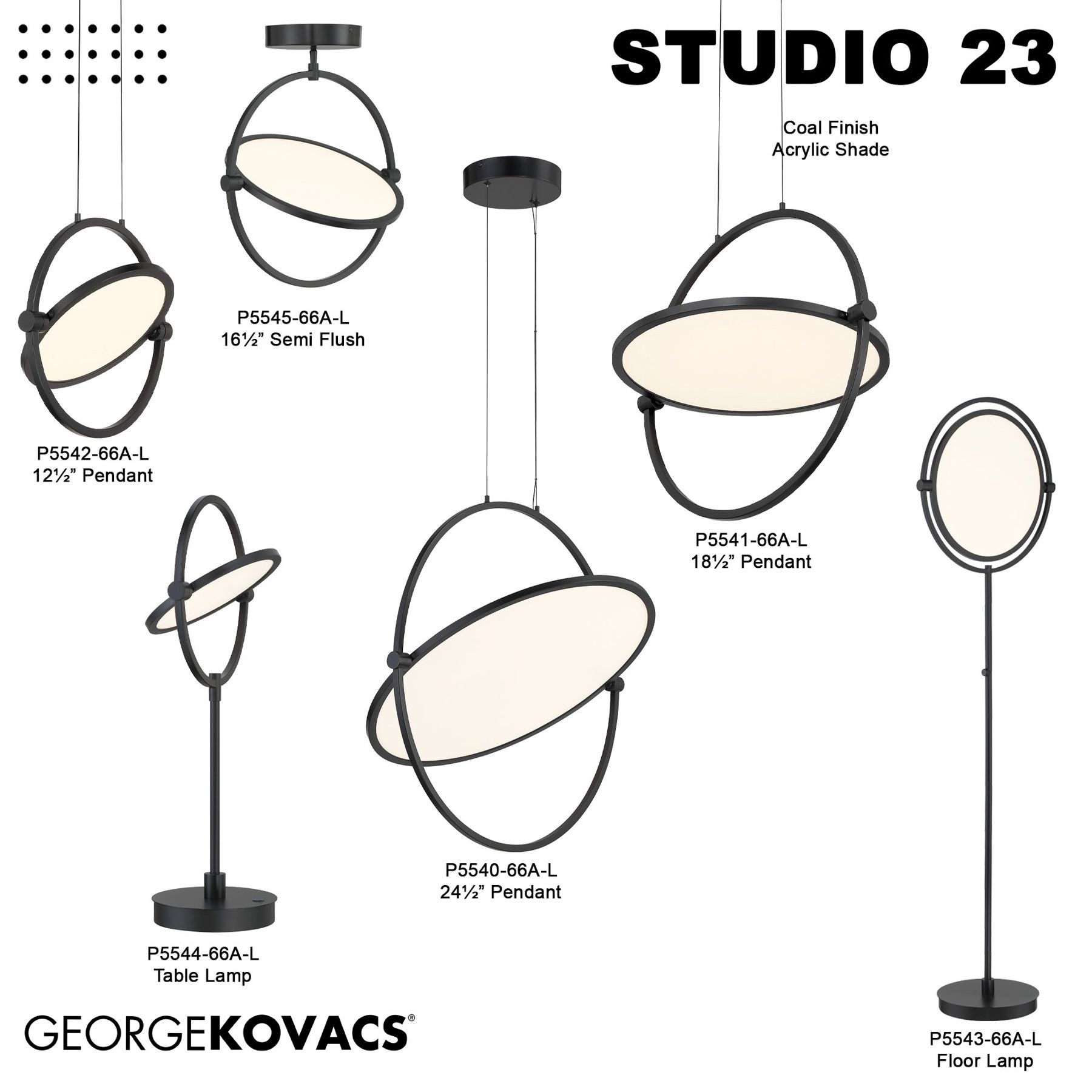 George Kovacs Studio 23 LED Coal Black Semi-Flush with Clear Acrylic Shade