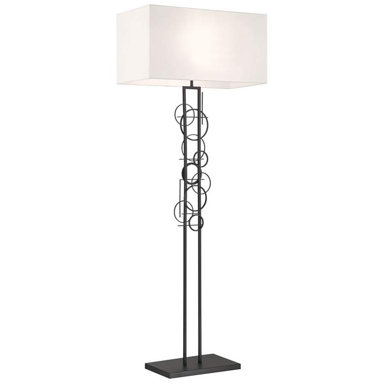 Image 1 George Kovacs Tempo 2-Light Black Floor Lamp with White Linen Shade