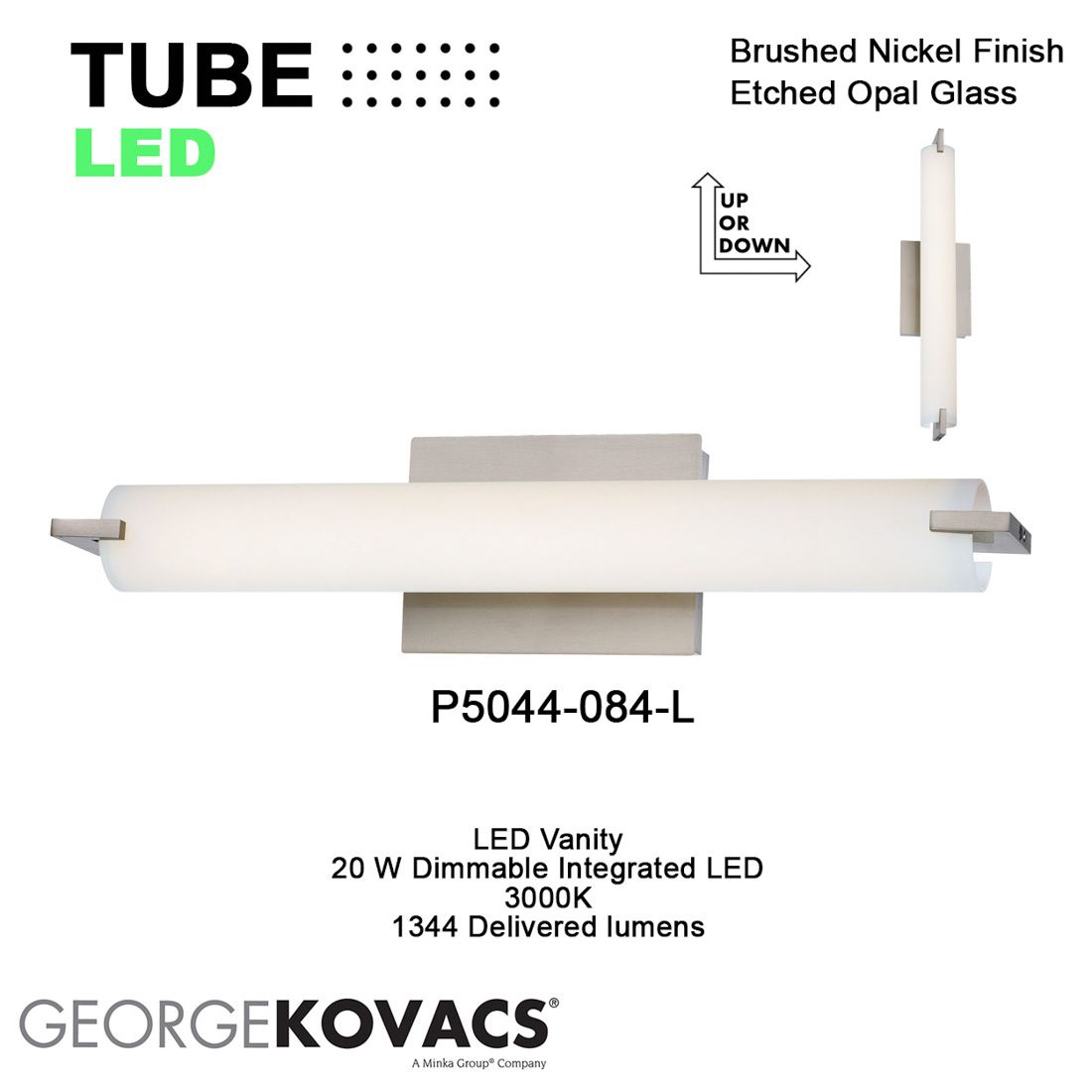 George Kovacs Tube 1-Light LED Brushed Nickel Bath in scene