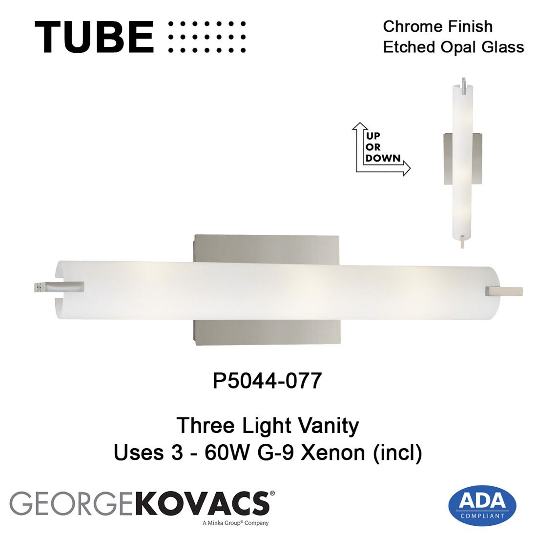 Image 7 George Kovacs Tube 3-Light Chrome Bath Light more views