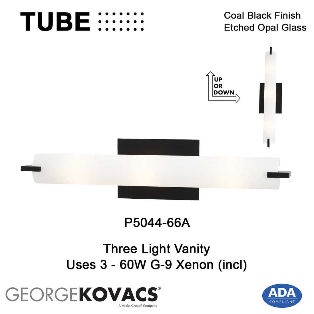 Image 7 George Kovacs Tube 3-Light Coal Black Vanity Bath Light more views