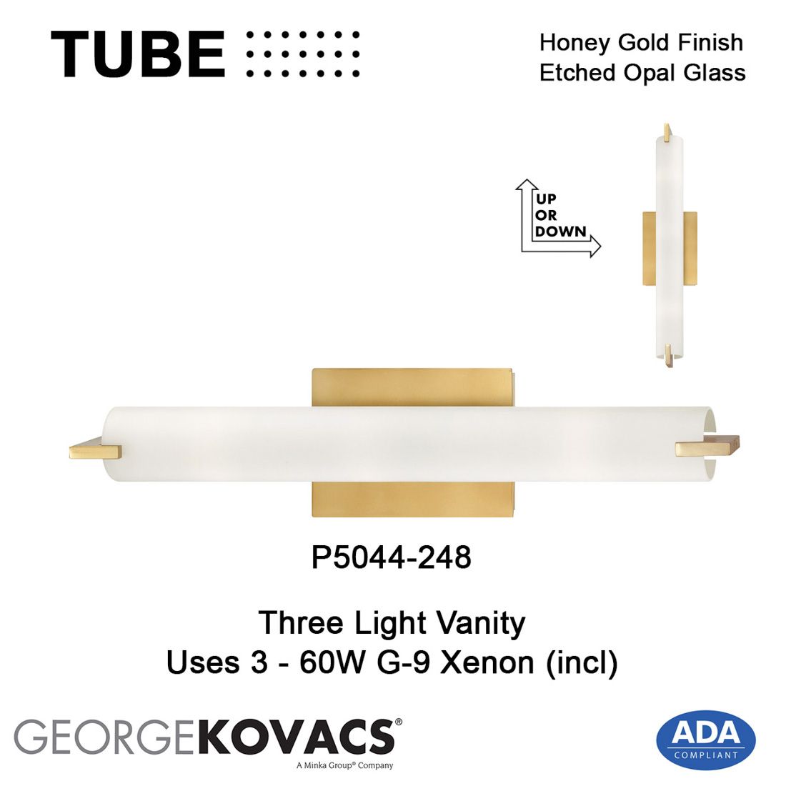 George Kovacs Tube 3-Light Honey Gold Wall Sconce in scene