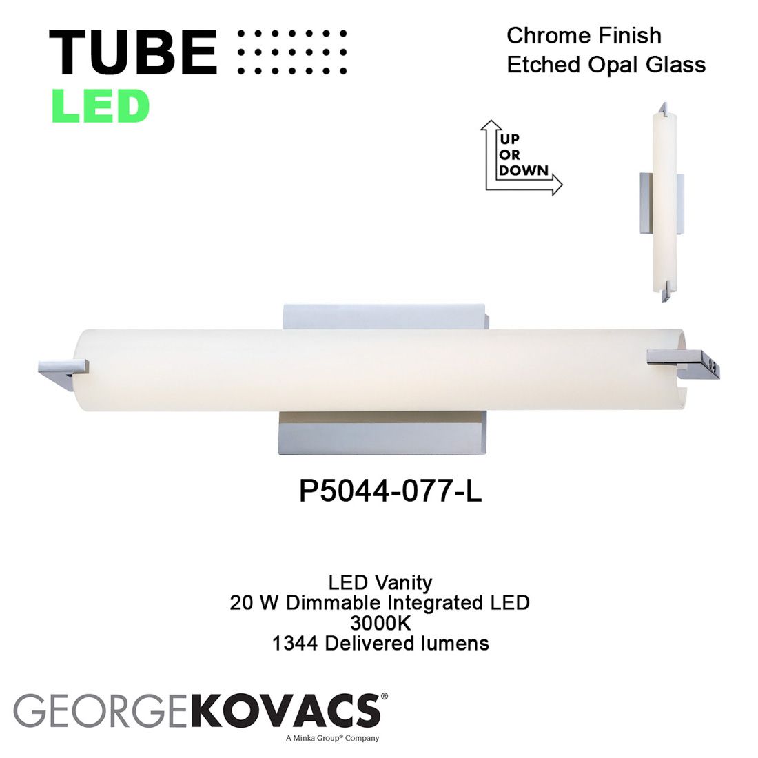 Image 6 George Kovacs Tube LED Chrome Vanity Light with Etched Opal Glass Shade more views