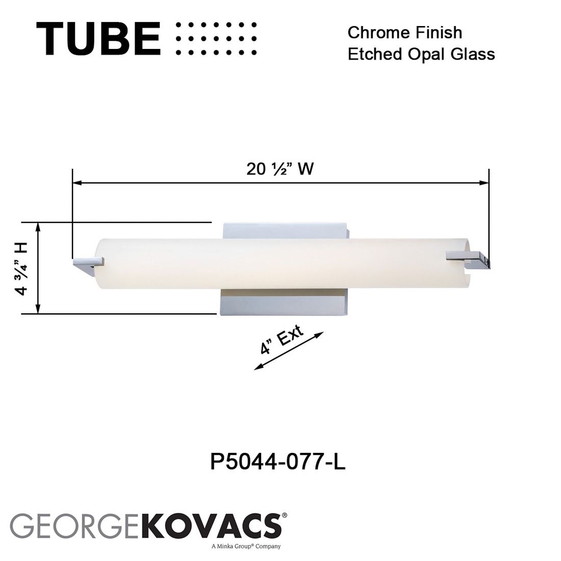 Image 7 George Kovacs Tube LED Chrome Vanity Light with Etched Opal Glass Shade more views
