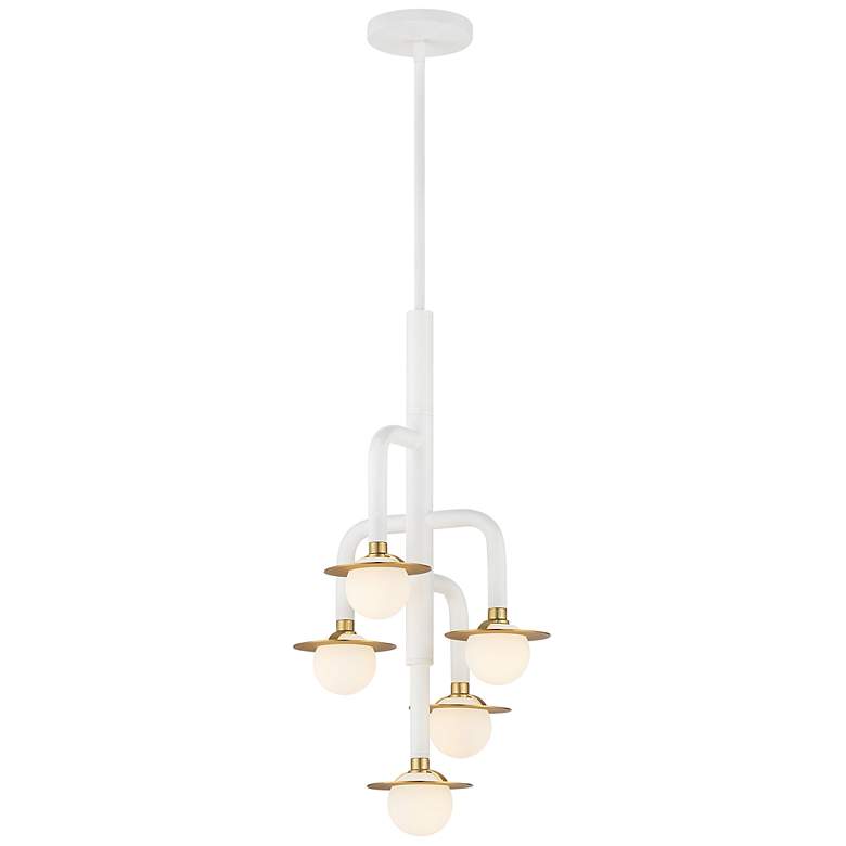 Image 1 George Kovacs Tubular 5-Light Matte White and Honey Gold Chandelier