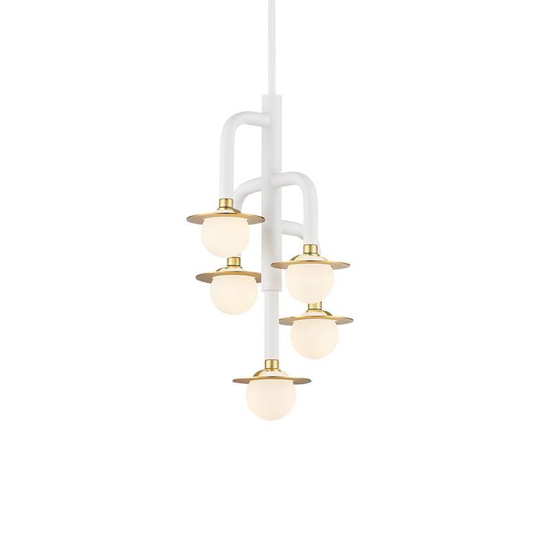 Image 2 George Kovacs Tubular 5-Light Matte White and Honey Gold Chandelier more views