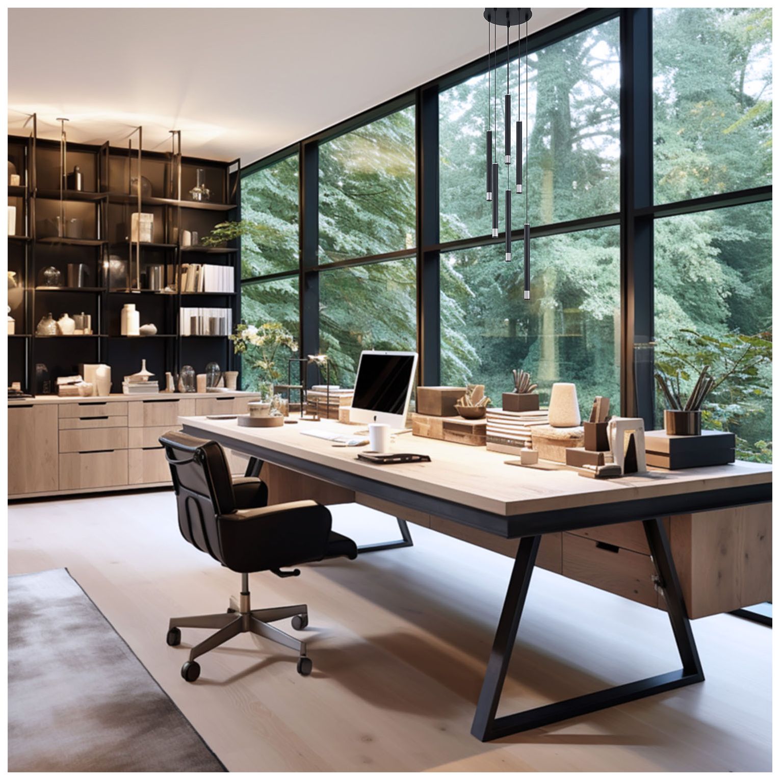 Image 3 George Kovacs  Wand LED 6-Light Coal and Brushed Nickel Pan Pendant more views