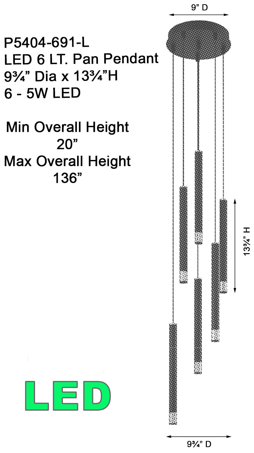 Image 4 George Kovacs  Wand LED 6-Light Coal and Brushed Nickel Pan Pendant more views