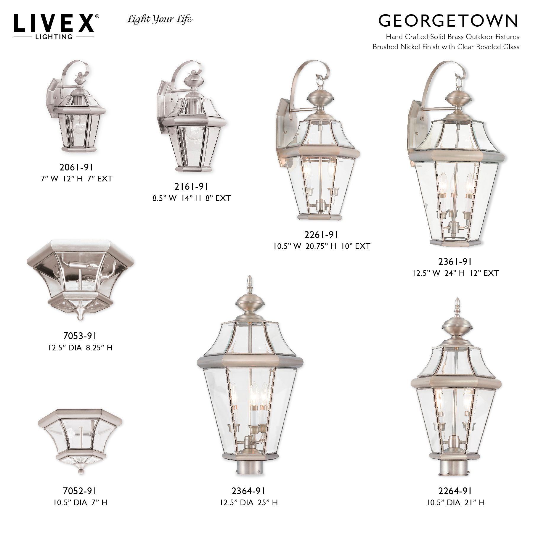 Georgetown 1 Light Brushed Nickel Outdoor Wall Lantern