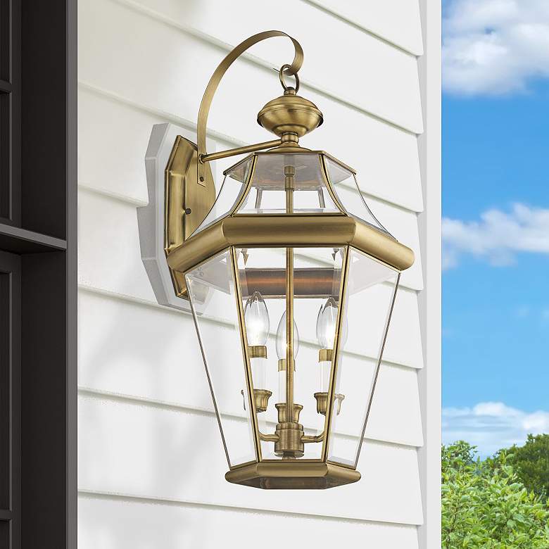 Image 1 Georgetown 24" High Antique Brass 3-Light Outdoor Wall Light