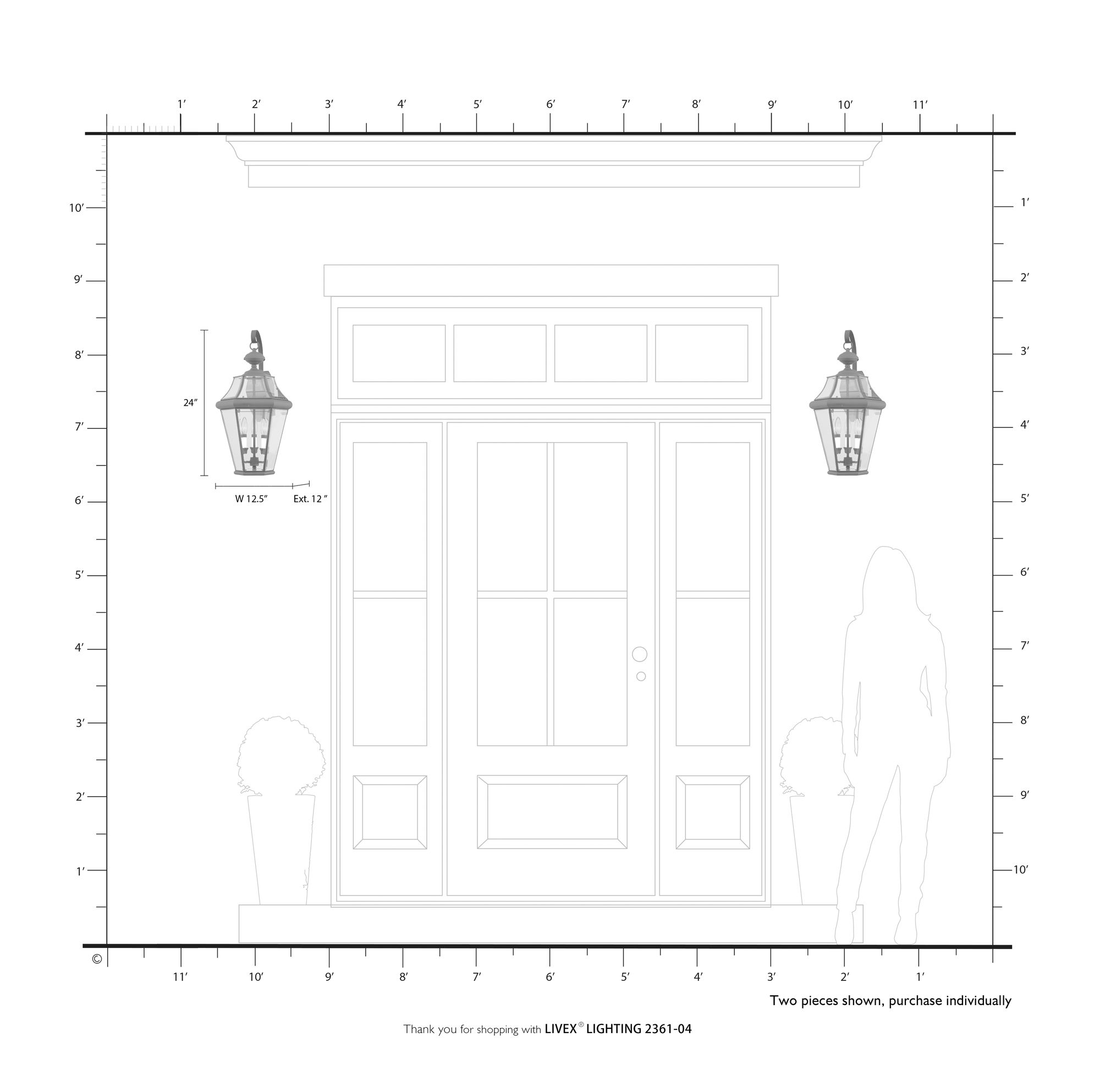 Georgetown 3 Light Black Outdoor Wall Lantern