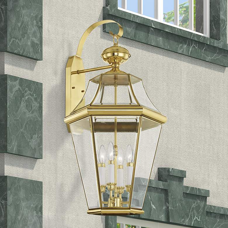 Image 2 Georgetown 30 inchH Polished Brass Outdoor Lantern Wall Light