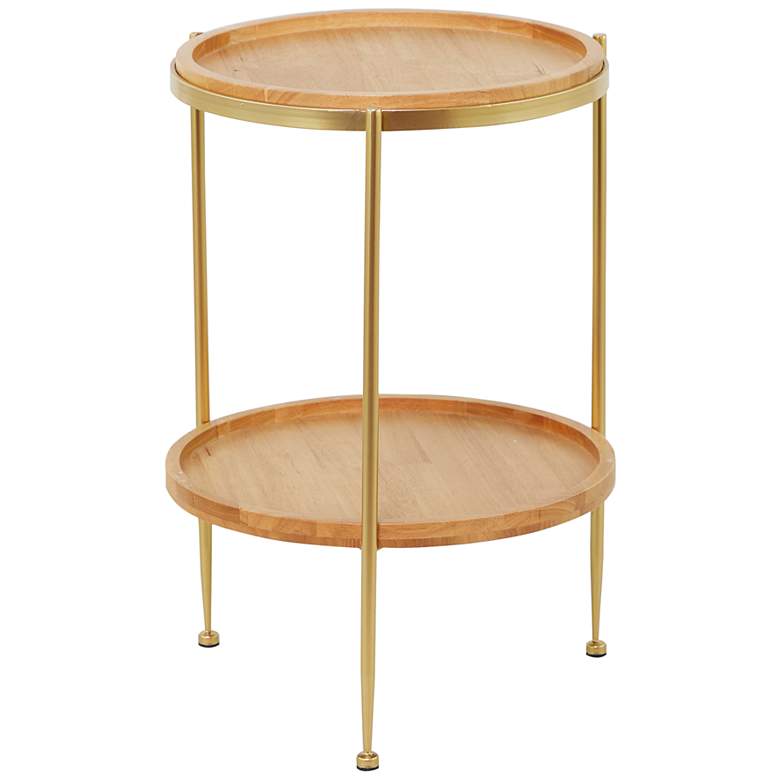 Image 2 Georgette 17 1/4"W Brown Wood Gold Metal Round Accent Table