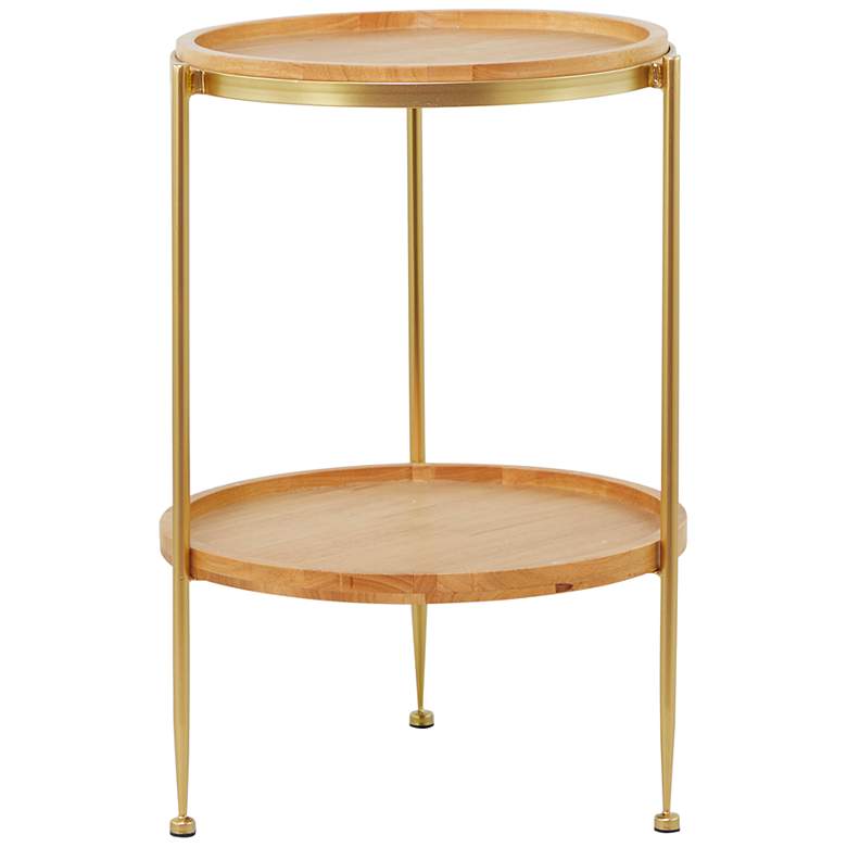 Image 5 Georgette 17 1/4"W Brown Wood Gold Metal Round Accent Table more views