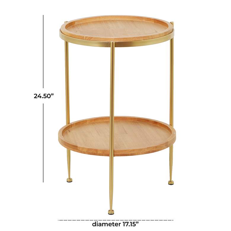 Image 6 Georgette 17 1/4"W Brown Wood Gold Metal Round Accent Table more views