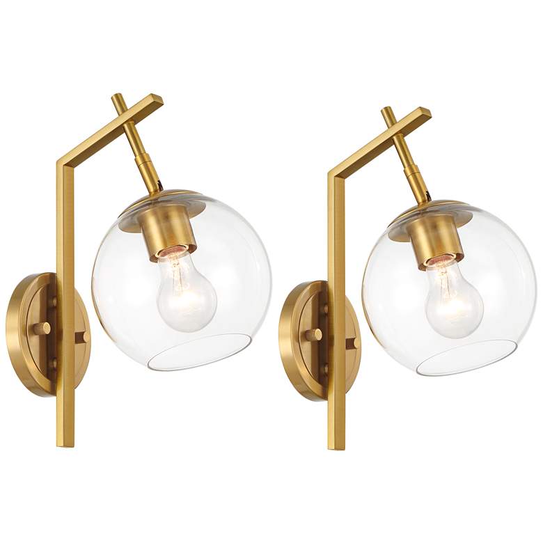 Image 2 Georgia 14" High Antique Brass and Glass Wall Sconce Set of 2