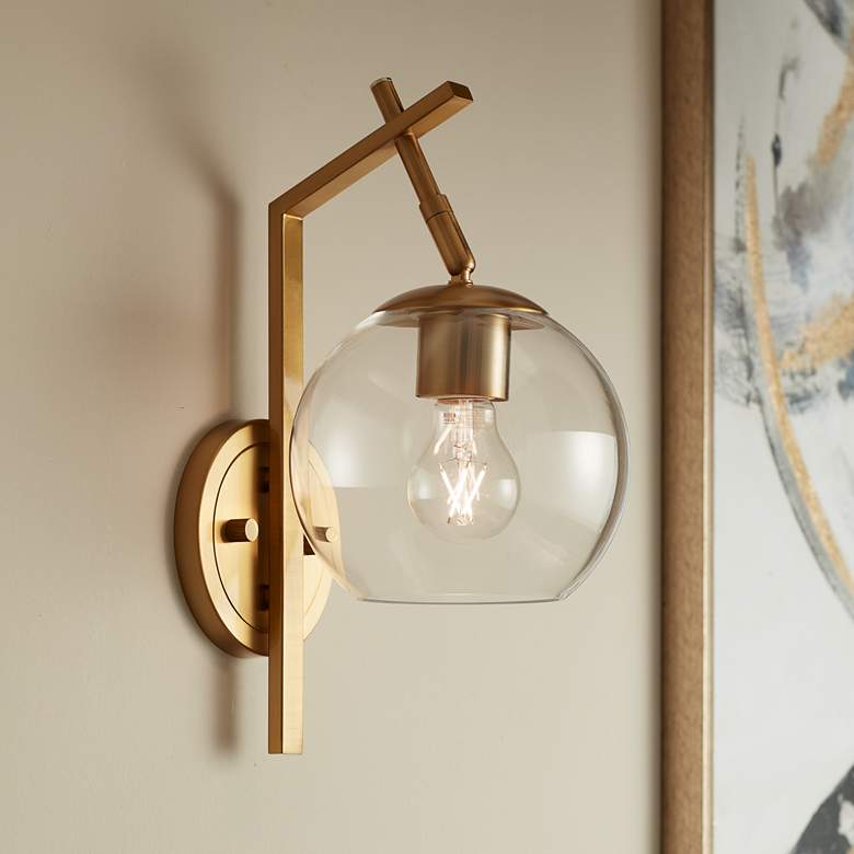 Image 1 Georgia 14" High Antique Brass and Glass Wall Sconce