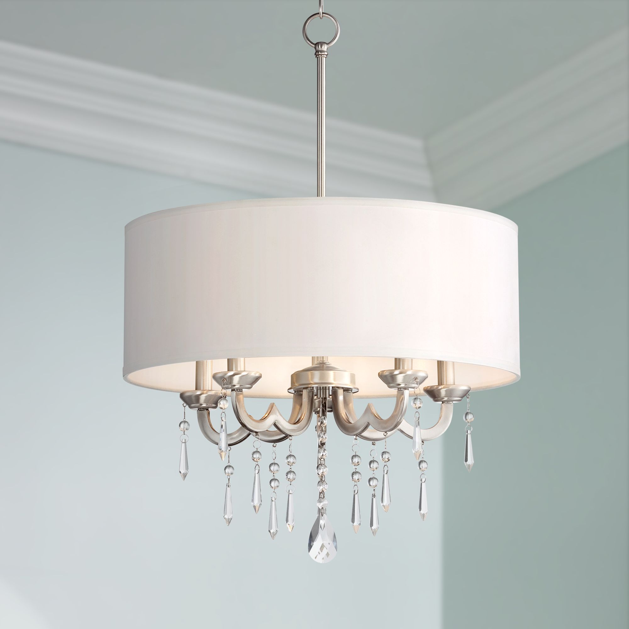 chandelier with white drum shade