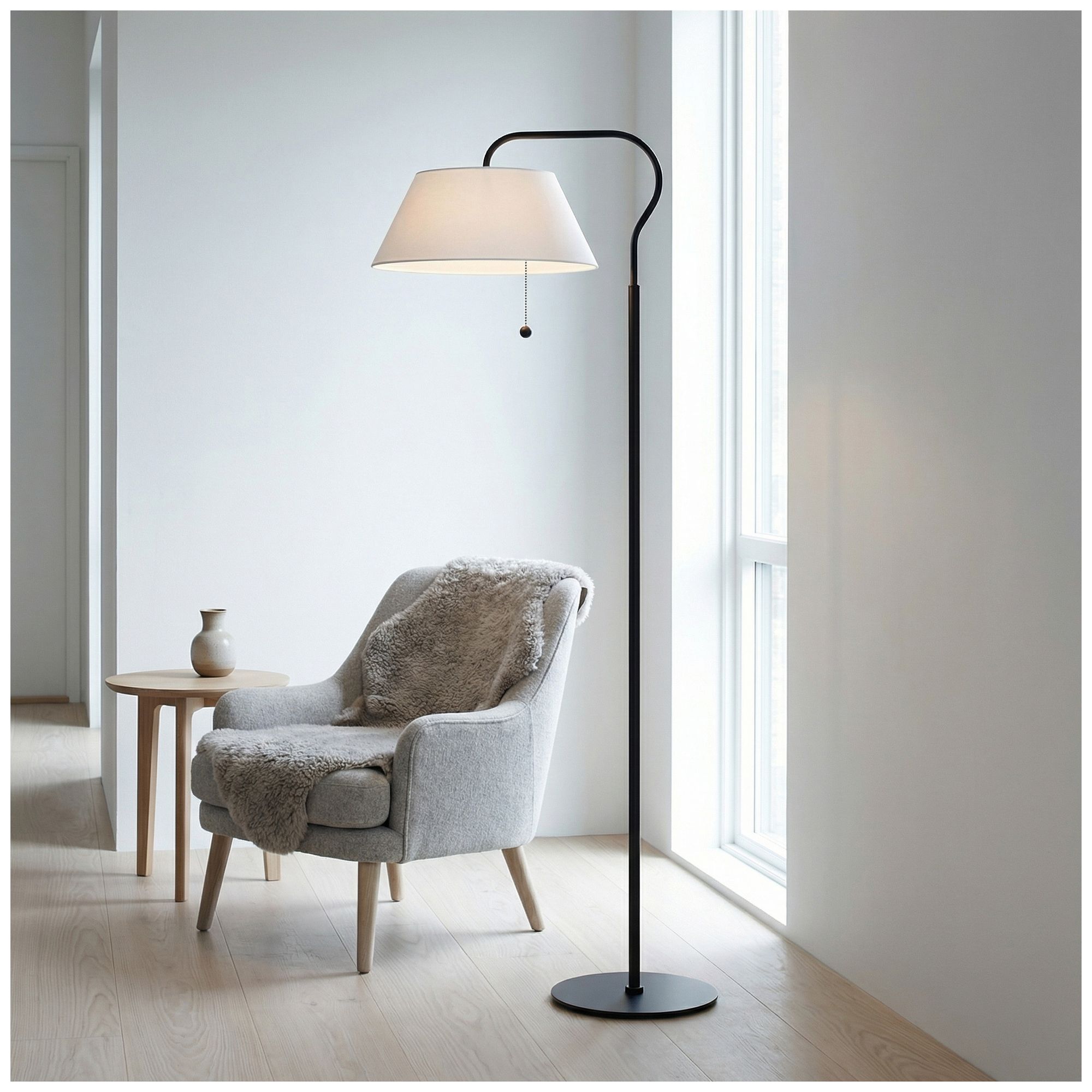 Geraldine 63.5" High Matte Black, White Floor Lamp