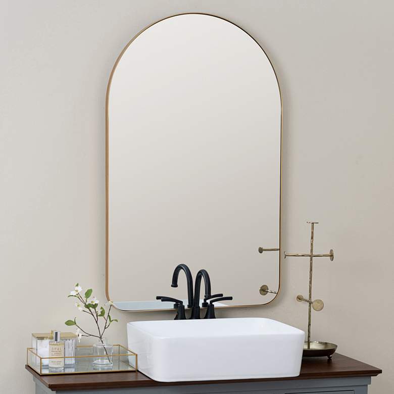 Image 1 Gerrard Glossy Gold Metal 24" x 38" Arch Top Wall Mirror