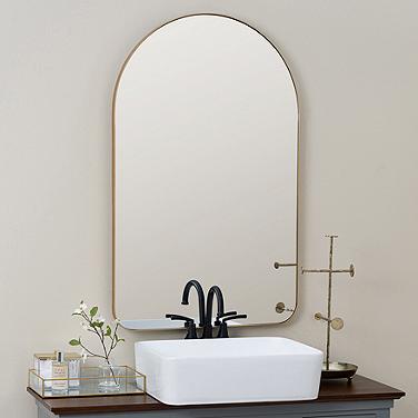 Gerrard Glossy Gold Metal 24" x 38" Arch Top Wall Mirror