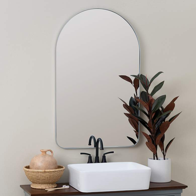 Image 1 Gerrard Glossy Silver Metal 24" x 38" Arch Top Wall Mirror