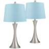 Gerson Brushed Nickel LED Blue Hardback Table Lamps Set of 2