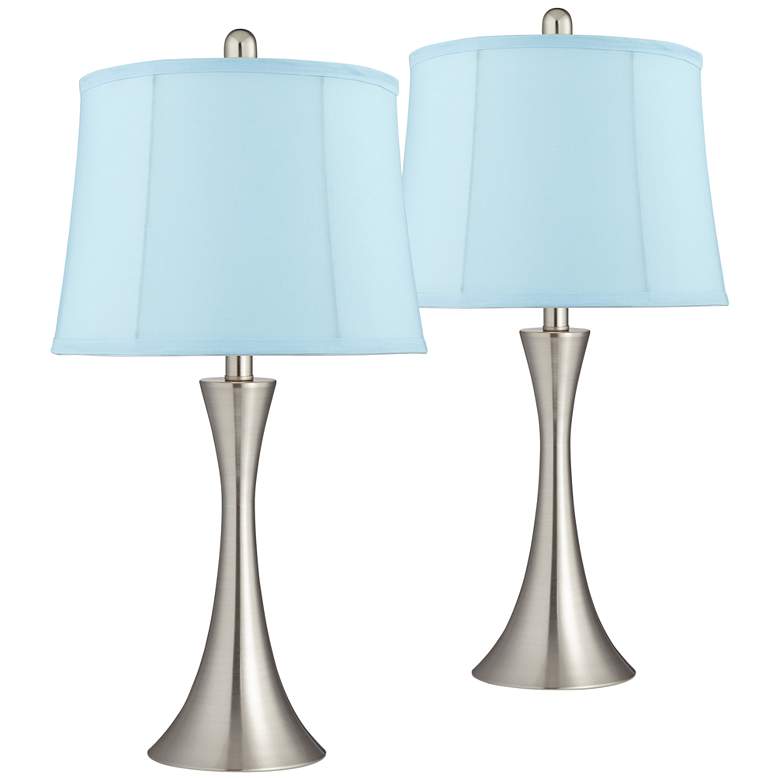 Image 1 Gerson Brushed Nickel LED Blue Softback Table Lamps Set of 4
