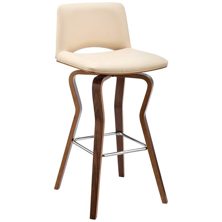 Image 1 Gerty 30 in. Swivel Barstool in Walnut Finish with Cream Faux Leather