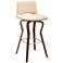 Gerty 30 in. Swivel Barstool in Walnut Finish with Cream Faux Leather