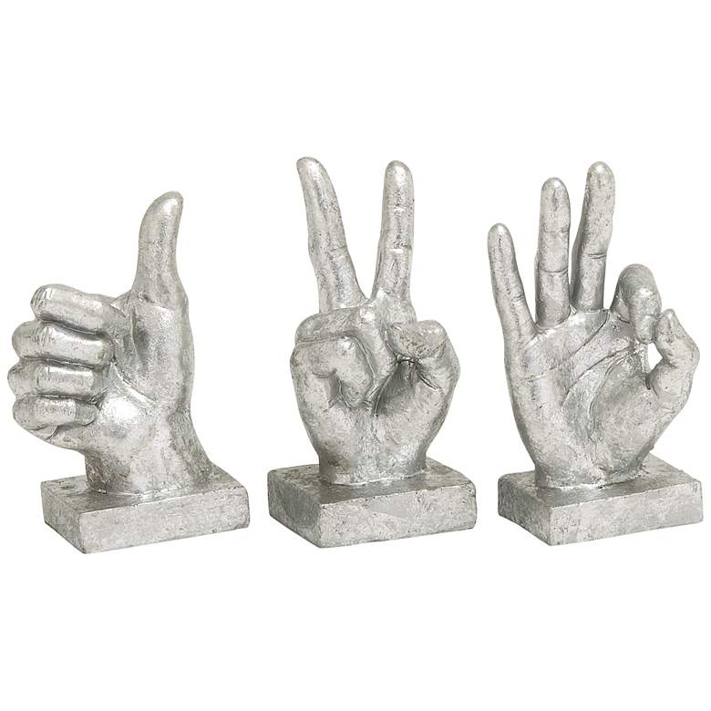 Image 2 Gestures Distressed Silver Hand Sculptures Set of 3