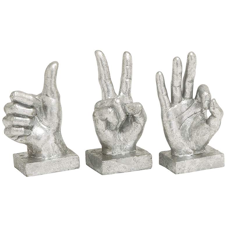 Image 2 Gestures Distressed Silver Hand Sculptures Set of 3