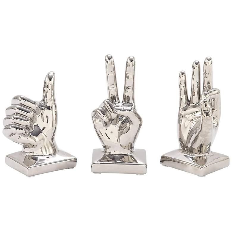 Gestures Lacquered Silver Hand Sculptures Set of 3