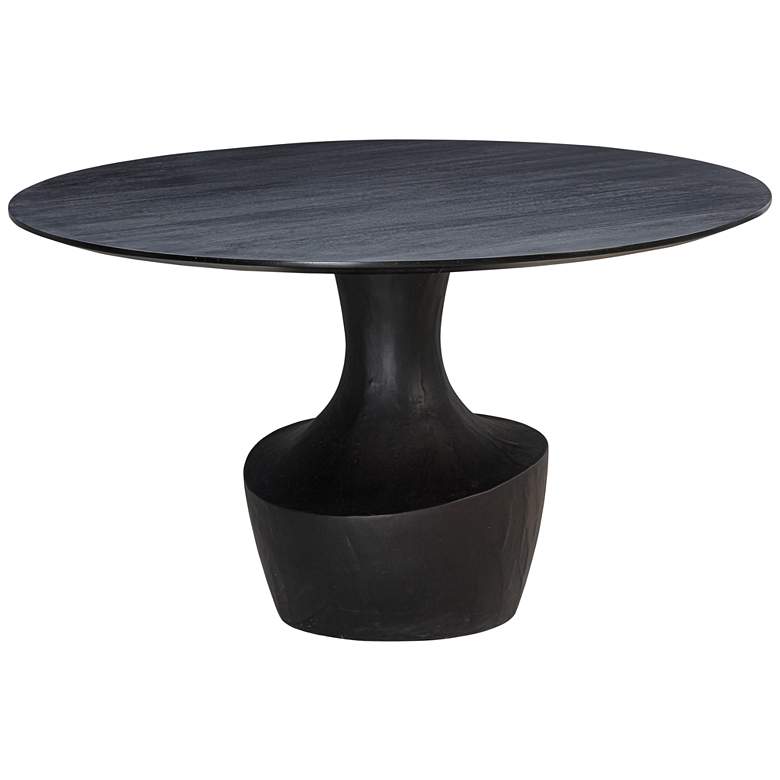 Image 2 Gevra 54" Wide Black Wood Faux Plaster Round Dinning Table