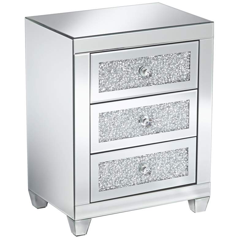 Image 2 Gia 20 inch Wide Mirrored Silver 3-Drawer Side Table