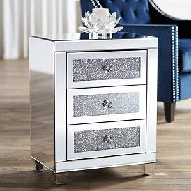 Image1 of Gia 20" Wide Mirrored Silver 3-Drawer Side Table